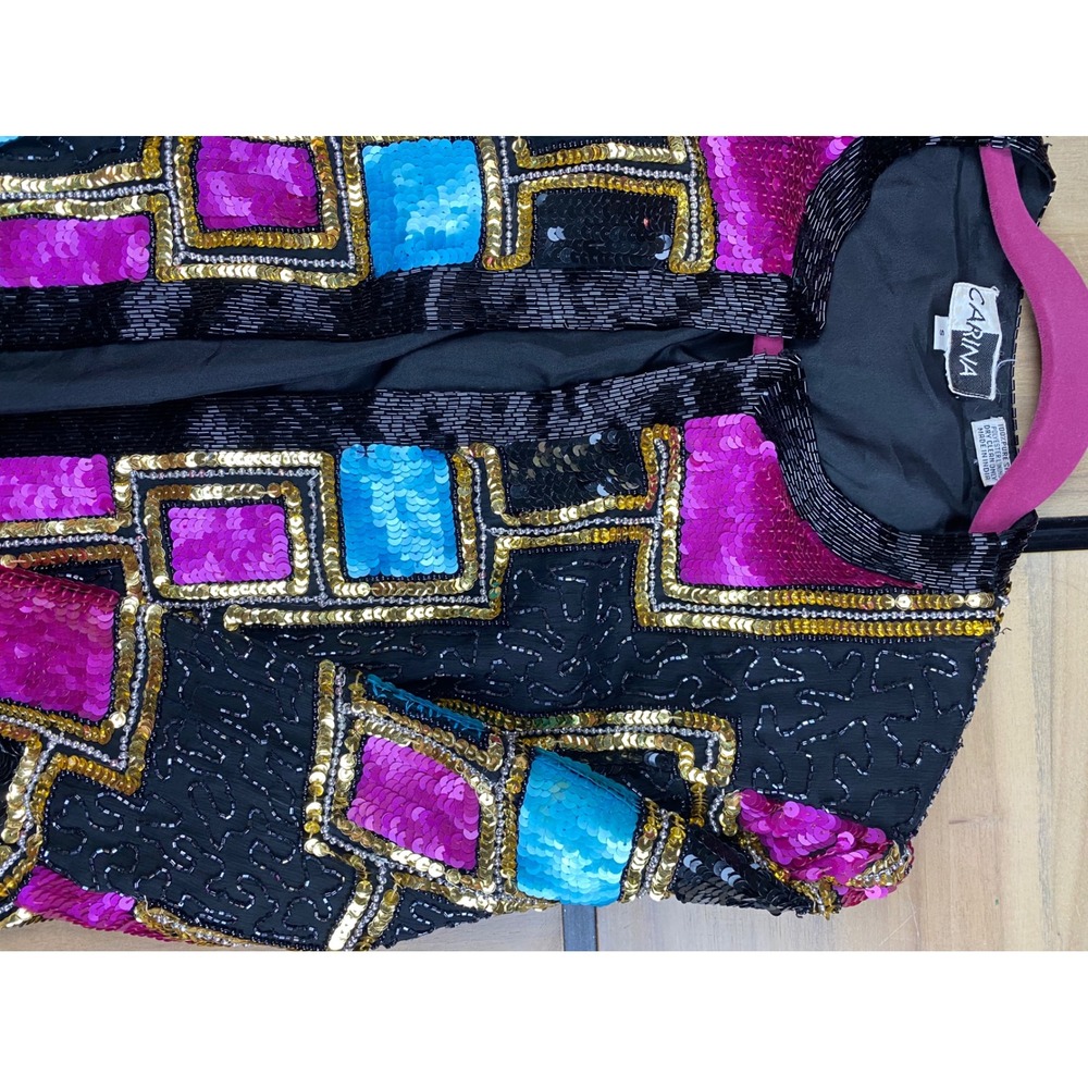 Carina Sequin Beaded Jacket Party Cocktail Evening Coat Small - Picture 6 of 15